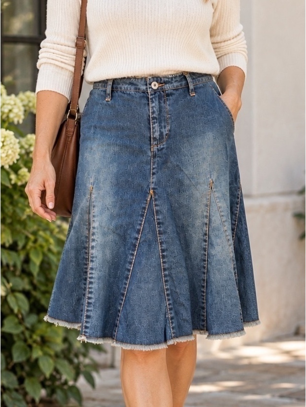 Vintage Y2K Old Navy Blue Jeans Denim Flared Godet Skirt Raw Hem Size 4